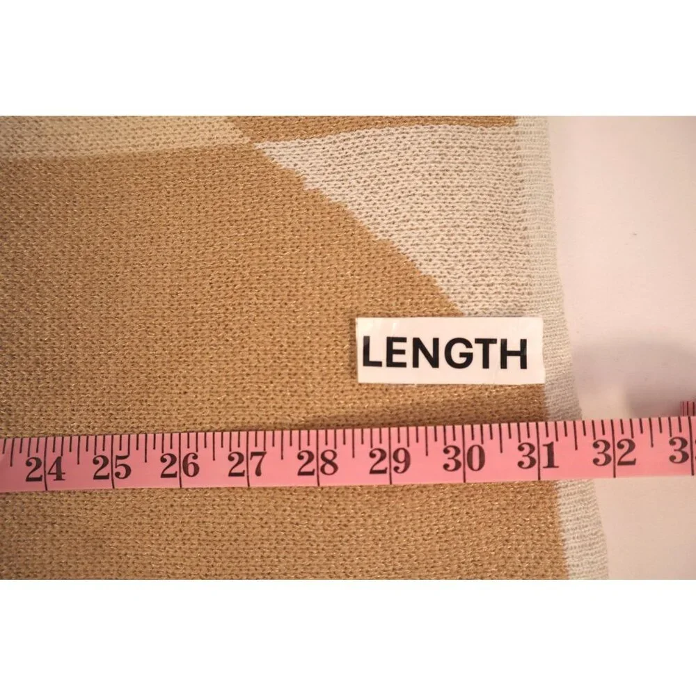 C Cozy Beige Color Block Open Front Poncho with Fringe Detail Size Large - Picture 14 of 14